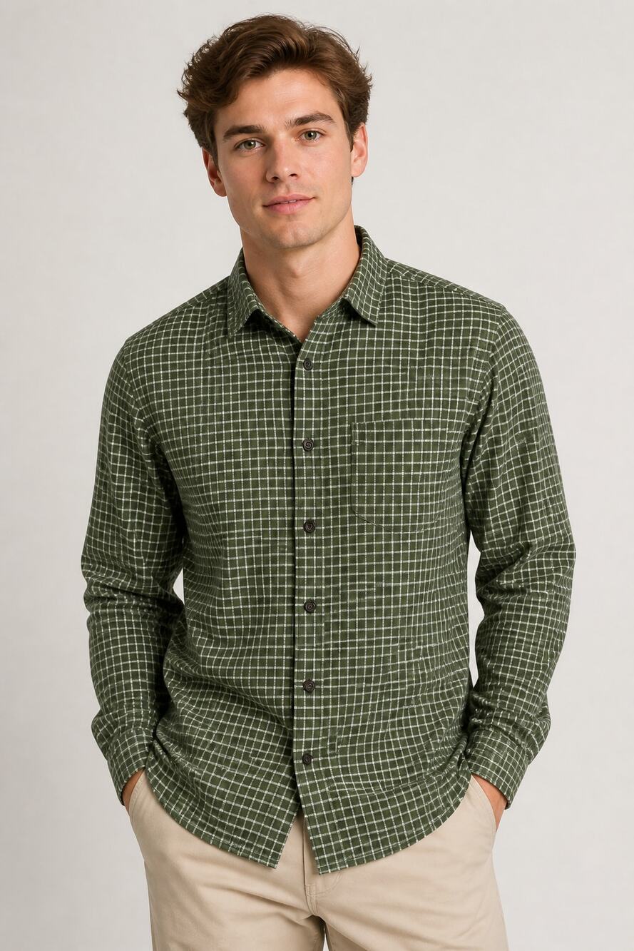 Banana Republic Green White Check Slim Fit Shirt M